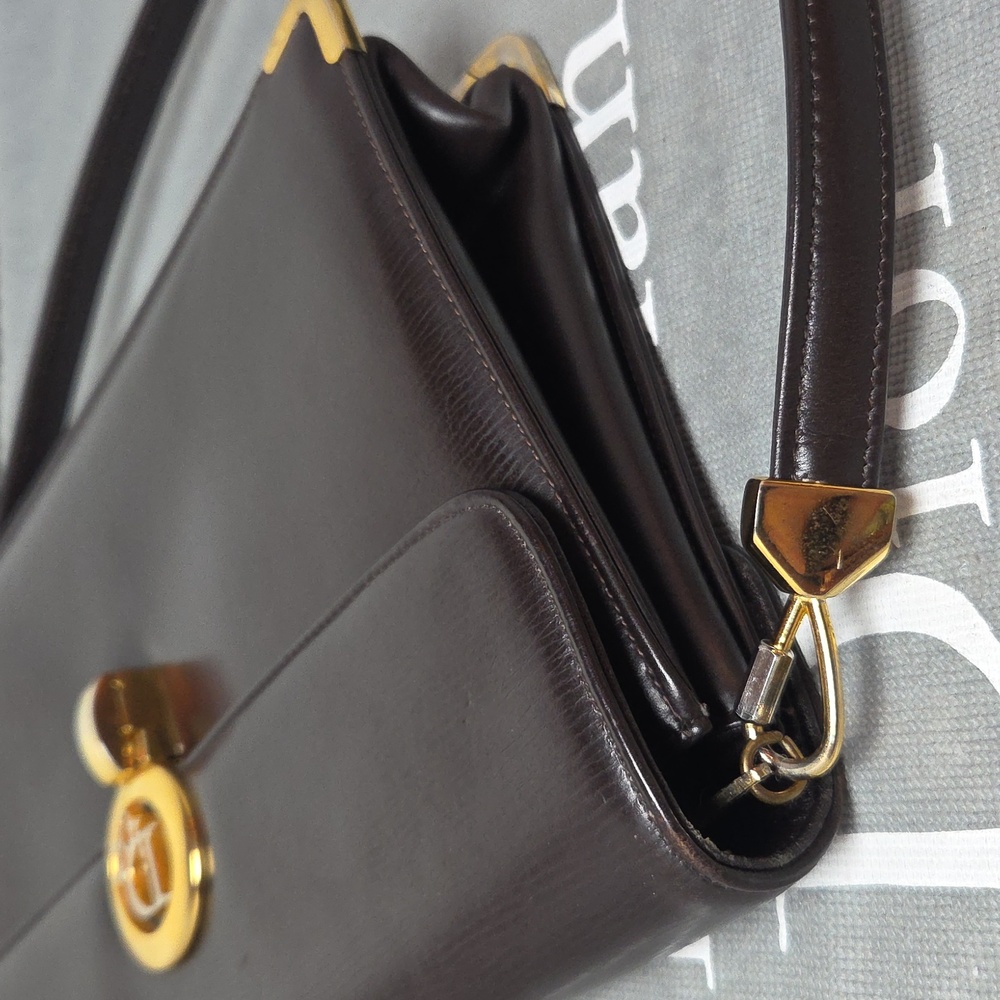 DIOR Rare 1970s Collectable Brown leather 2-way shoulder/clutch bag excellent - Picture 17 of 17